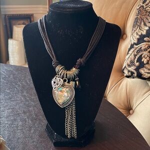 #155 - LIVE SHOW -Heart Crystal Pendant Necklace with Tassel - Black Cord